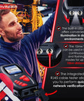 Karvinger optical power meter 4-in-1 fiber tool with VFL and RJ45 tester; handheld black and red device with LCD display