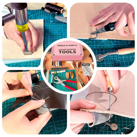 Leather Working Kit All In One Tools Set For Belts Bags Wallets Shoes And Crafts With Hole Puncher Cutting Mat Awl Stitching