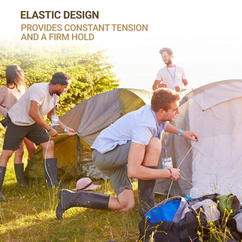 Group setting up a tent using 6 Pack 72-Inch Long Heavy Duty Bungee Cords With Durable Metal Hooks For Bikes, Camping, Outdoors