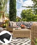 Rattan patio sectional linked with 20 Piece Outdoor Patio Clips Set For Modular Sectionals And Couches, black fasteners overlay.