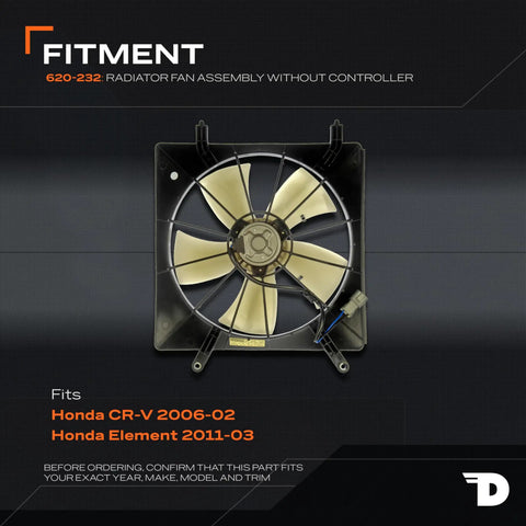 OEM Style Engine Cooling Fan Assembly Direct Plug In Design for Honda CR-V and Element with heavy duty plastic build.