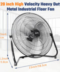 Heavy Duty 20 Inch Industrial Floor Fan With 4650 CFM Airflow, 3 Speed Settings, metal construction, shown in a modern office.