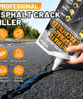 Hand applying High Elasticity Asphalt Crack Filler For Driveways And Walkways, Self Leveling Waterproof Sealant to asphalt crack