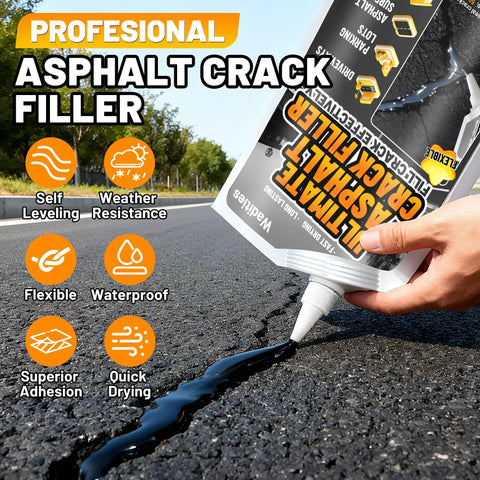 Hand applying High Elasticity Asphalt Crack Filler For Driveways And Walkways, Self Leveling Waterproof Sealant to asphalt crack