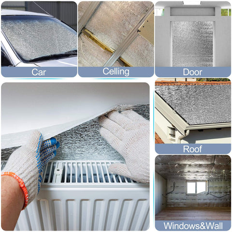 Radiant Barrier Insulation Roll With 3mm Foam Core And Aluminum Foil 16 In By 10 Ft applied on car, door, ceiling, roof, and windows