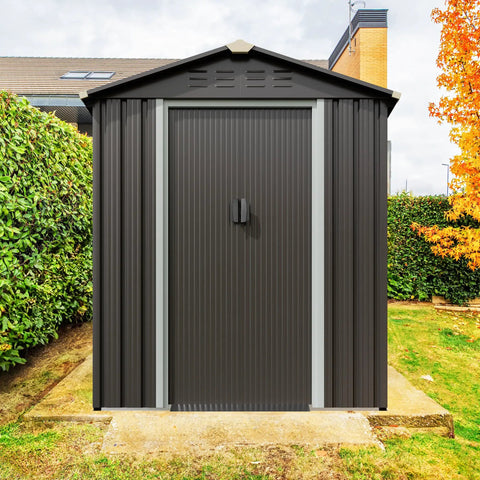 Front view of 5x3 Ft Metal Outdoor Garden Storage Shed Waterproof Weather Resistant Steel Tool Storage House With Window And Lockable Double Doors For Patio And Lawn Must Have Backyard Storage And Easy Access