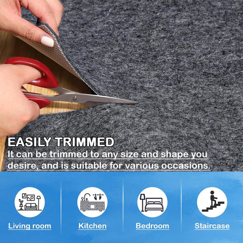 Scissors cutting Ultra Thick Quarter Inch Non Slip Rug Pad Six By Nine Feet Waterproof Felt With TPR Backing for All Floor Types