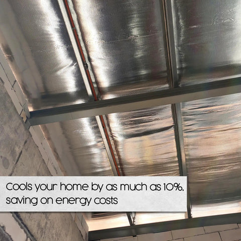 Top Shelf Radiant Barrier Foil Roll With Heavy Duty Reflective Insulation That Kicks Serious Attic Heat And Keeps The Place Chill While Slashing Power Bills At 250 By 4 Feet installed on ceiling, reflecting sunlight.