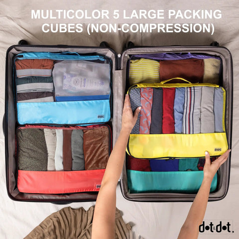 Person organizing suitcase with Large Travel Packing Cubes Set Of 5 For Suitcases Lightweight Luggage Organizer Bags With Non Compression Design