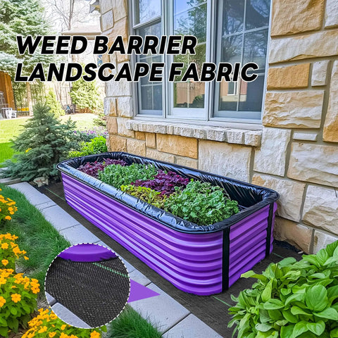 Heavy Duty Weed Barrier Landscape Fabric For Gardens And Lawns, Premium Weed Control, shown under raised garden bed