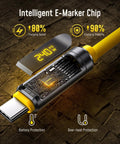 Uber Fast USB4 2.0 Cable With LED Display 6.6ft 240W PD3.1 Fast Charging 80Gbps Data Transfer Dual 8K Video For MacBook Pro iPhone Galaxy SSD Docking Yellow, USB-C close-up