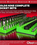 Magnetic Socket Organizer For One Quarter, Three Eighths And One Half Inch Drive SAE Sockets, Holds Up To One Hundred Twenty Three Sockets, Green Gearhead Must Have For A Clean, Streamlined Workshop shown organizing sockets.