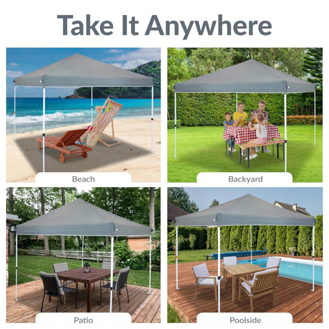 12x12 Canopy Replacement Top For Pop Up Shade Heavy Duty PU Coated 150D Oxford Fabric Gray Cover in various outdoor settings.