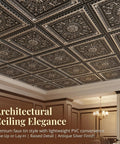 Antique Silver 2x2 PVC Ceiling Tile Pack Of 10 for Glue-Up or Lay-In install, durable embossed panels shown in a home setting