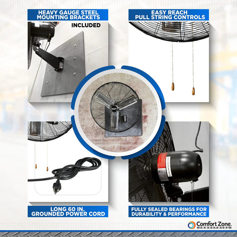 Beastly 30 Inch Oscillating High Velocity Industrial Wall Fan With 2 Speed All Metal Build Adjustable Tilt and Angle