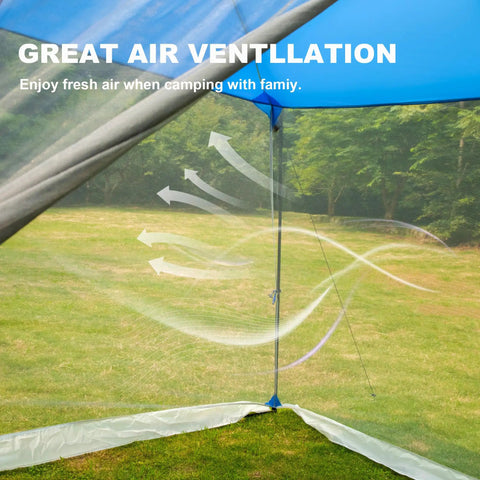 Interior view of 13 By 9 Ft Screen Tent For Backyard Or Beach Hangouts showing mesh walls and sun shade canopy, grassy background.