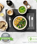 100% Compostable Large Disposable Spoons, 6.5 Inch Bulk Pack, Eco Friendly, Ultra Durable and Heat Resistant Cutlery Alternative With Tray for Parties, Catering, and Everyday Use on napkin