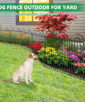 No Dig Decorative Garden Fence Kit With 25 Panels, 32 Inch High By 50 Foot Long, rustproof metal wire fence set up in a yard.