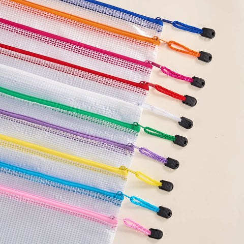 Colorful A4 Zipper Mesh Document Pouches 24 Pack Set In 10 Colors Waterproof Storage Bags For Office School Travel And Home Organization