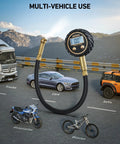 AstroAI tire pressure gauge (front view) with backlit LED, brass body and rubber hose, 3-250 PSI