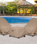 Waterproof Patio Ottoman Cover For Square Outdoor Side Table 24L By 24W By 18H Inches, protecting furniture by pool.