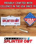 Splinter Out Splinter Remover, 20 Count Sterile Pack with USA label and splinter remover tool on wooden background.