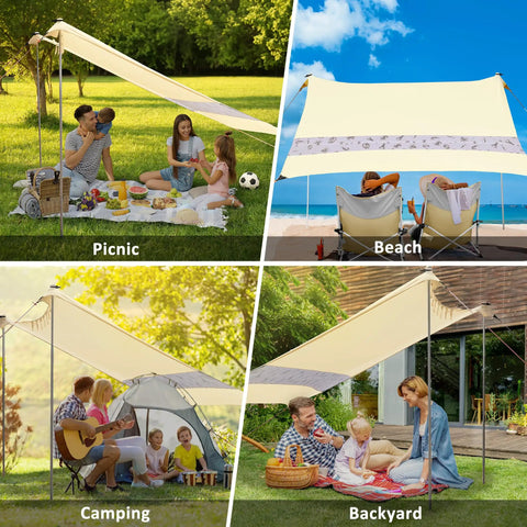 5 Person Beach Tent Sun Shelter With UPF50+ Protection, 8x7 Ft Portable Beach Canopy for picnic, beach, camping, backyard