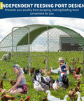 Beefy Large Walk In Chicken Coop With Galvanized Steel Frame All Weather PU Canopy And Round Top Roof in field with hens
