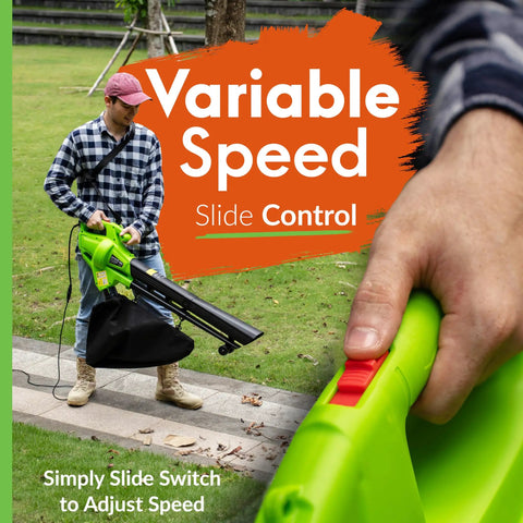 Person using 3 In 1 Leaf Blower Vacuum Mulcher For Quick Yard Cleanup With 10 Amp Electric Motor And 10 Gallon Collection Bag