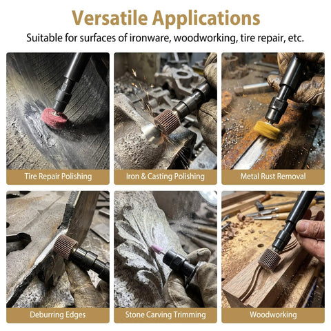 Badass Air Die Grinder With Extended Long Shaft For Tight Squeeze Tasks, Dual Collets, 22000 RPM in action polishing metal and wood.
