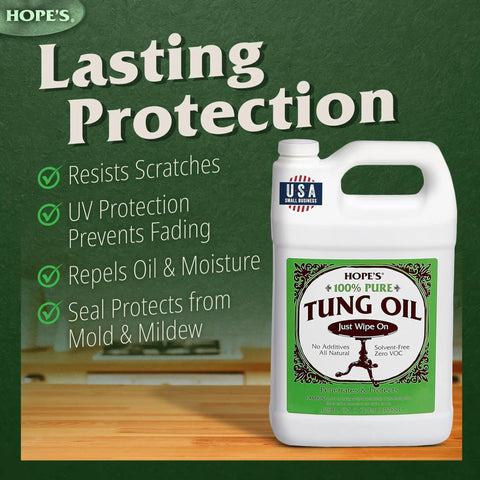 Container of 100 Percent Pure Tung Oil For Wood Finish And Sealer, Food Safe And Pro Grade Deeply Penetrating Natural Oil, 128 Fl Oz Pack