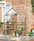 Walk-In Portable Greenhouse Kit 5x2.5x6.5 Feet With Roll-Up Door in backyard with tropical plants and clear cover