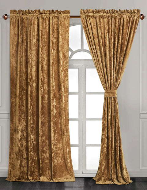 Lux Caramel Gold Crushed Velvet Curtains Two Panel Set With Rod Pocket 50 Inch Wide By 84 Inch Long Each Room Darkening Drapes