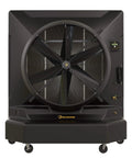 Heavy Duty Portable Evaporative Swamp Cooler With 50 Inch Fan Kicks Serious Heat In 6500 Sq Ft Garages showing front view and control panel.