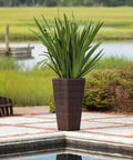 All Weather Wicker Planter Set Two Piece Mocha Outdoor Planters With Liners Tall Pots For Patio Garden Herb Display