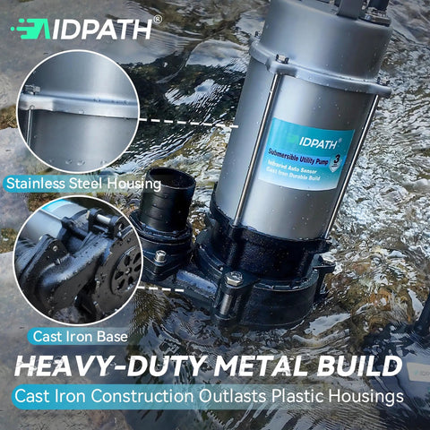 High Capacity Submersible Electric Trash Pump With Smart External Sensor And Two Inch Outlet for Pool Evacuation and shallow flood extraction in water.