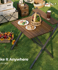 No Assembly Folding Desk With Two Tier Shelf For Home Office Dorm Or Apartment Go To Workstation Space Saving Portable Laptop And Computer Desk Quick Setup Collapsible Table Espresso Finish outdoors with food and flowers.