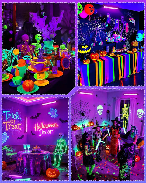 Ultra Bright 42W LED Black Light Bar With Plug In Switch And Five Point Nine Foot Cord illuminating Halloween decorations