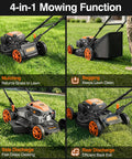 21 Inch Self Propelled Gas Lawn Mower With 170cc 4 Stroke OHV Engine Walk Behind For Thick Grass Fuel Efficient Power Easy Start Durable Construction Ideal For Home Yards And Small To Medium Lawns, 4-in-1 cutting modes