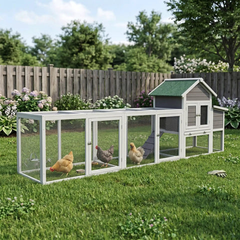 Spacious Wooden Chicken Coop And Rabbit Hutch For Outdoors With Nesting Box, waterproof roof, sliding door in a garden