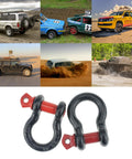 Heavy Duty Half Inch D Ring Bow Shackle With Screw Pin For Rigging And Towing Two Ton Working Load Limit Hot Dip Galvanized Forged Steel Two Pack displayed with off-road vehicles.