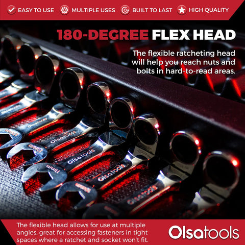 Image showing an 11-Piece SAE Ratchet Wrench Set with 120-Tooth Precision Gear for tight spaces, chrome vanadium and alloy steel.