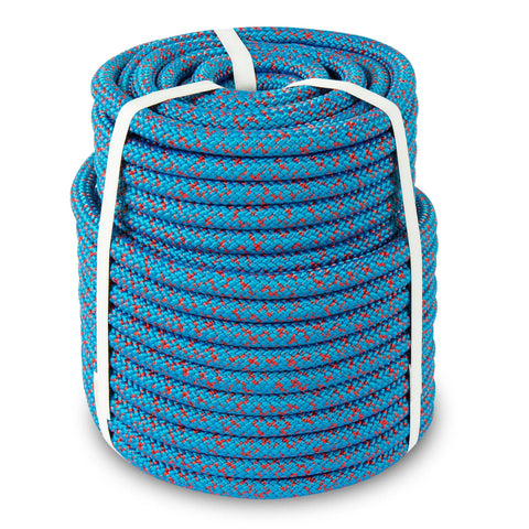 Blue and red Beefy Double Braided Arborist Rope 1/2 Inch By 125 Feet No Stretch Static Rope With 7200 Lb Working Load Tree Rigging Rope
