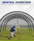 Portable Baseball Batting Cage With Carrying Bag 30X12X8 Ft Backyard Hitting Cage Stable Frame in use outdoors