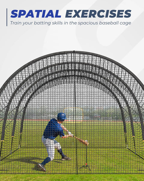 Portable Baseball Batting Cage With Carrying Bag 30X12X8 Ft Backyard Hitting Cage Stable Frame in use outdoors
