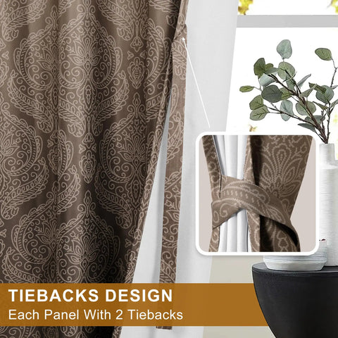 Brown Ombre Curtain Panels Set Of 2 For Small Windows 42W X 63L Each Room Darkening Light Blocking Blockout Thermally Insulated Damask Drapes Back Tab Or Rod Pocket Or Clip Ring Tiebacks Included 84 Inch Total Width
