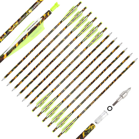 12 Pack 20 Inch Carbon Crossbow Bolts With Camouflage Shafts And 125 Grain Removable Tips displayed on a white background