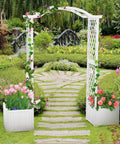Durable Fir Wood Garden Arbor With Planter Boxes And Trellis For Climbing Plants Veggies And Herbs White Outdoor Archway