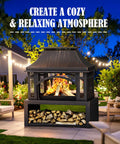 39 Inch Fire Pit With Wood Storage For Outside Large Wood Burning Outdoor Fireplace With Chimney Mesh Spark Screen And Fire Poker