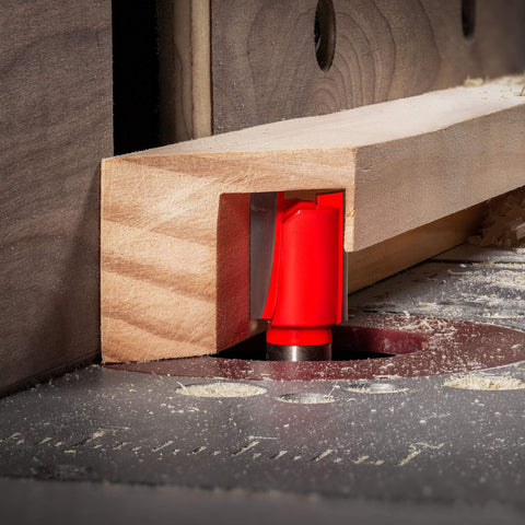 Freud Double Flute Straight Bit Eclipse Grind cutting wood at high speed on CNC router